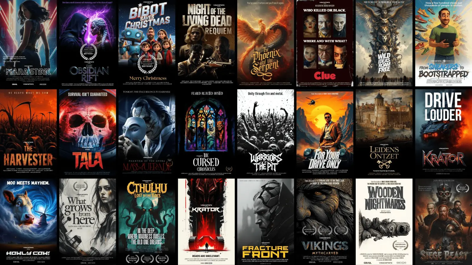 A wall of Videostate film covers