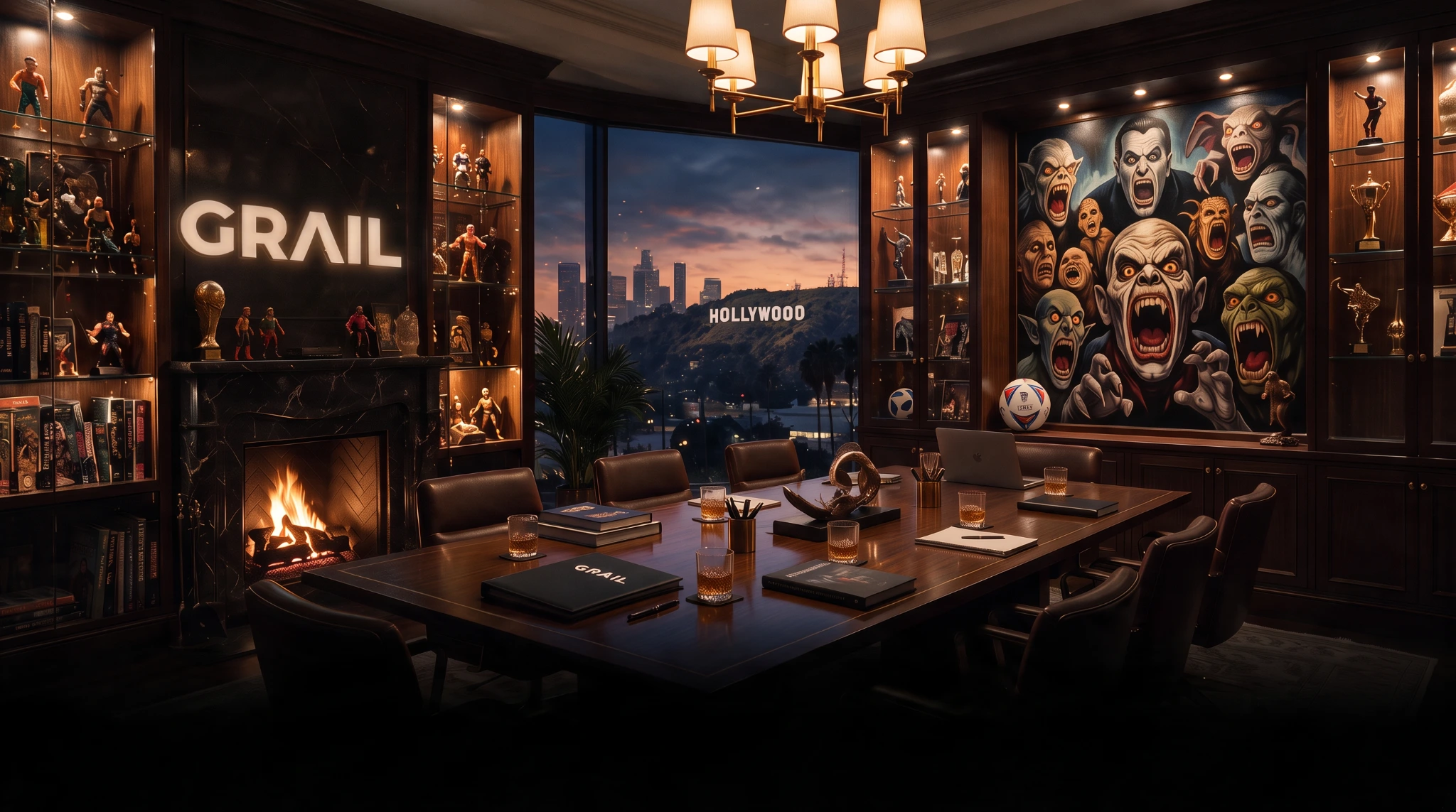 A cinematic GRAiL boardroom overlooking Los Angeles
