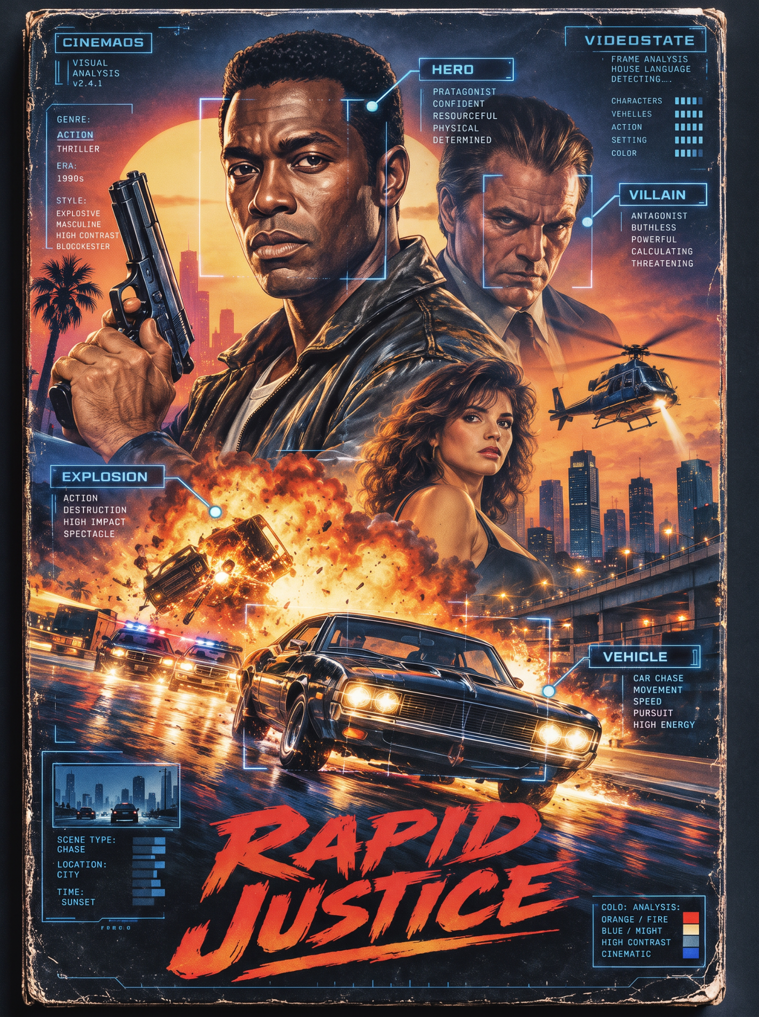 Rapid Justice action VHS cover analysed with CinemaOS HUD elements